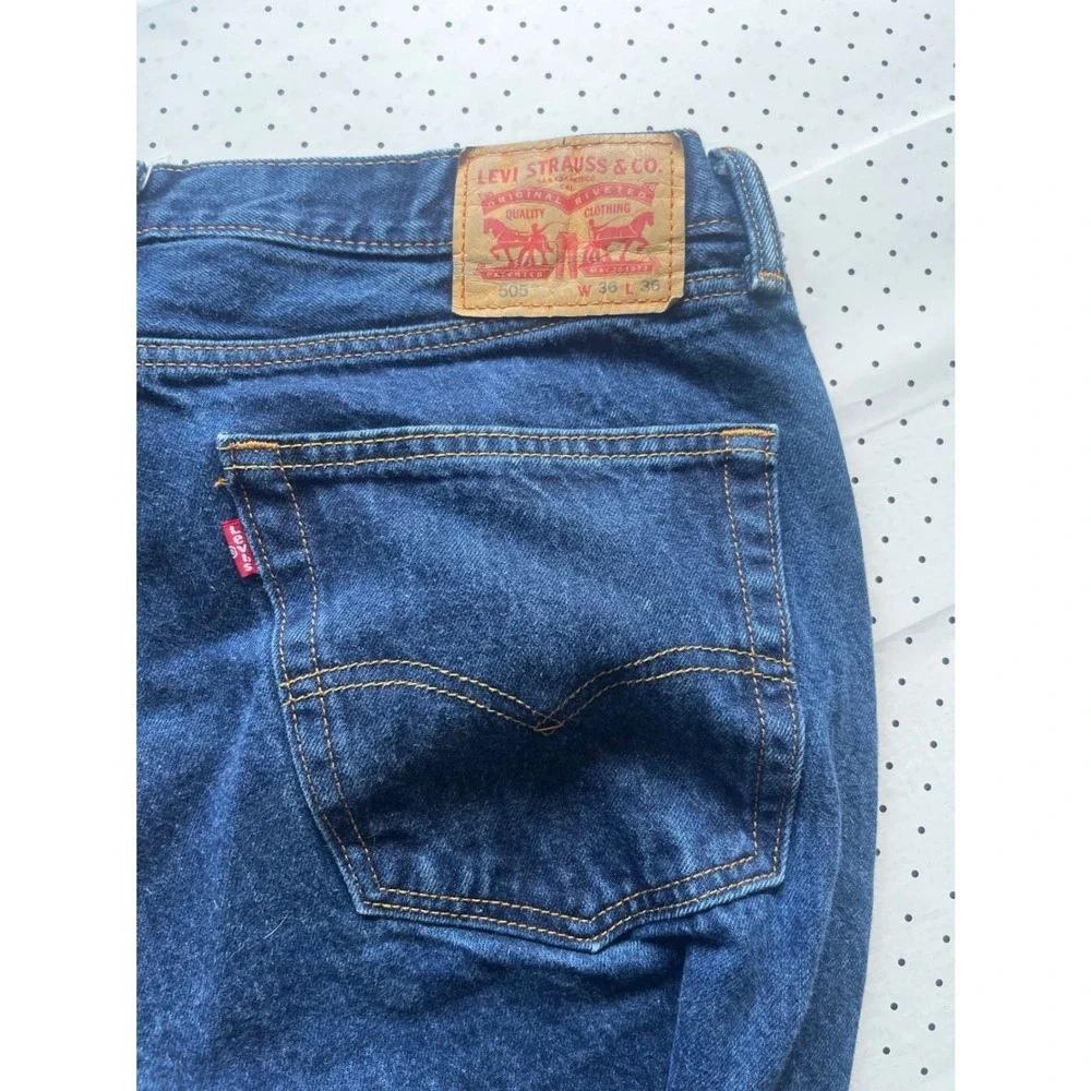 Levis 505 Regular Fit Straight Leg Blue Denim Jeans Mens 36x36 Dark Wash Zip Fly